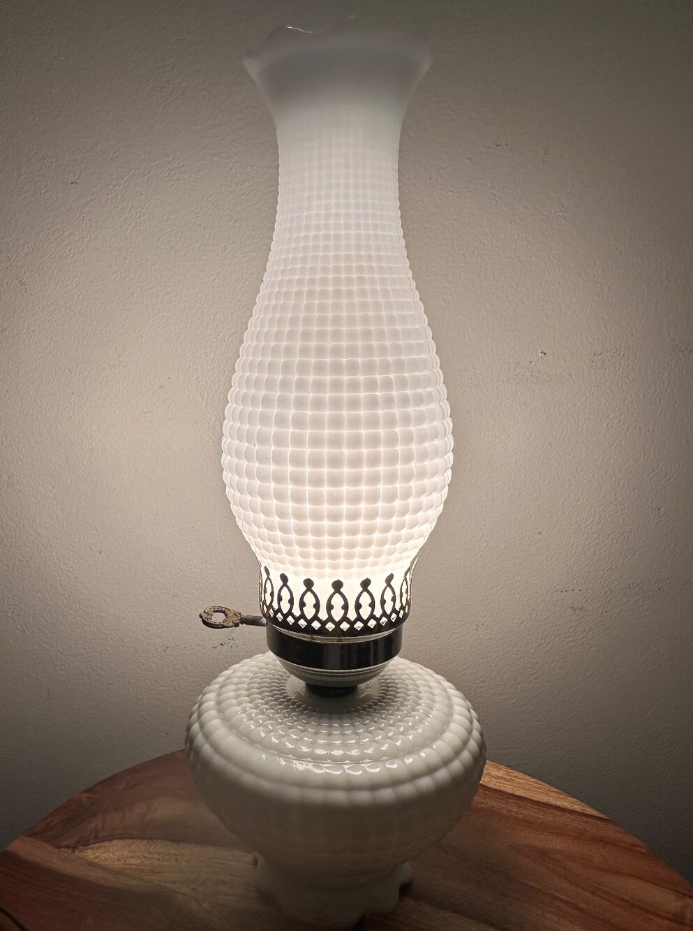 White Hobnail Glass Boudoir Hurricane Table Lamp - Picture 2 of 3